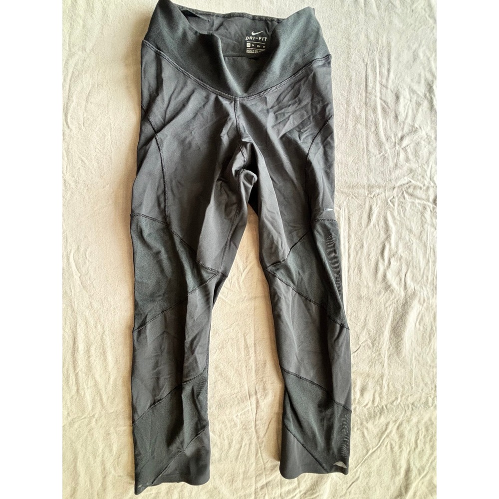 Nike Dri-FIT Black Mesh Panel High Waisted Cropped Leggings XS Training Yoga